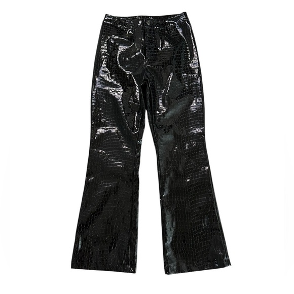 Cider Pants - Cider black faux leather pants reptile embossed textured high waist NEW Size S